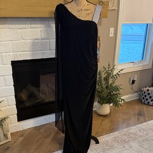 R & M Richards Black One Shoulder Dress